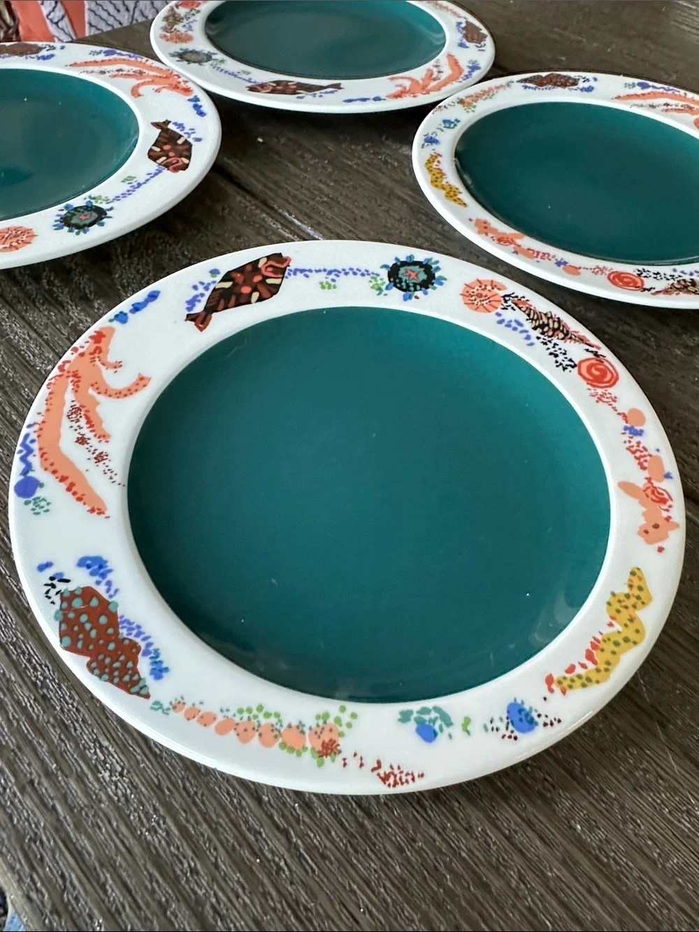 Nikko Japan perception set  of 4 Deep Teal Porcelain Rim side plates excellent